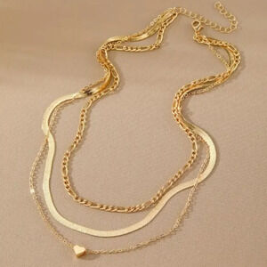 Three Piece Gold Tone Stacking necklace Set - NEW